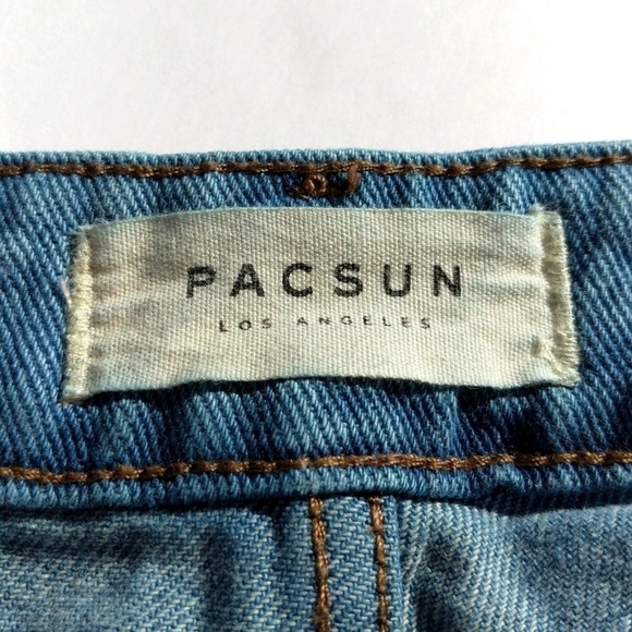 PacSun Retro Distressed Medium Blue High Rise Cropped Straight Leg Mom Jeans 25 - Picture 8 of 16